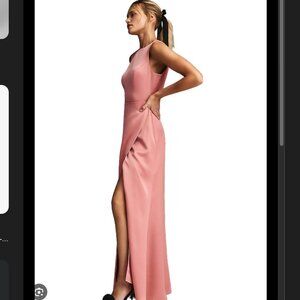 Bhldn Anthropologie Alice High-Neck Satin Maxi Dress Pink Size Small